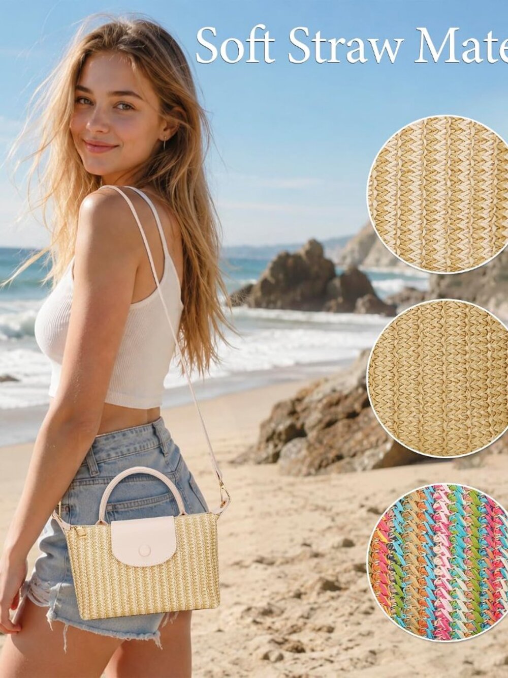 Mini Top Handle Purse for Women Small Summer Straw Beach Crossbody Bags for Lady - Picture 4 of 7